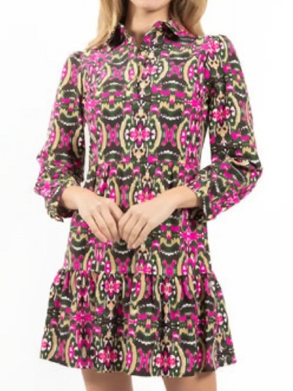 Jude Connally Ikat Long Sleeve Tiered Dress